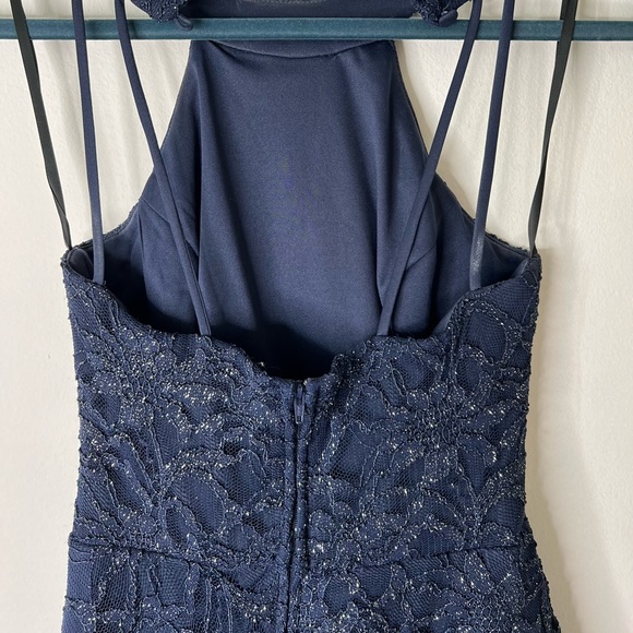 SPARKLY FORMAL NAVY BLUE HALTER DRESS A9 - Picture 6 of 6